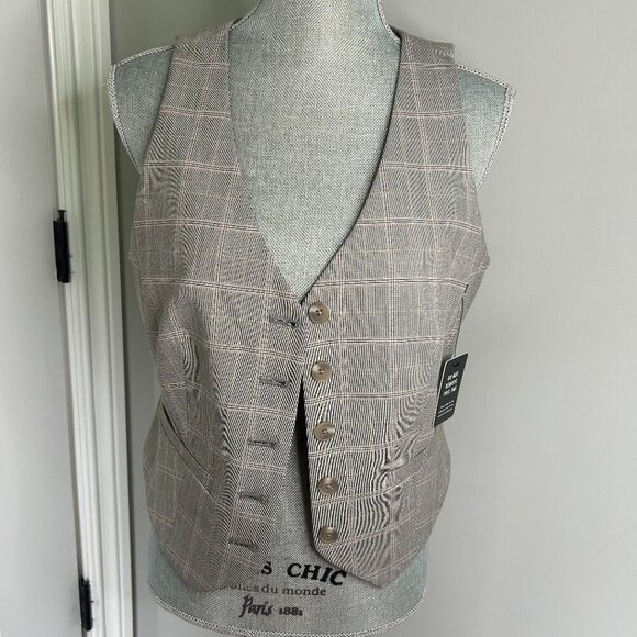 Express Editor Textured Herringbone Five Button Blazer Vest Size M NWT - Picture 2 of 2